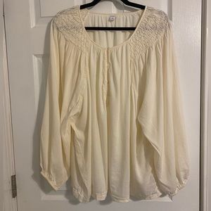 Smocked-Yoke Button-Front Poet Blouse